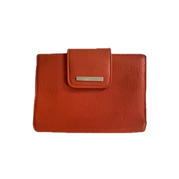 Yancci Womens Small Flap Wallet Orange Leather Bifold Wallet EUC - Picture 1 of 13